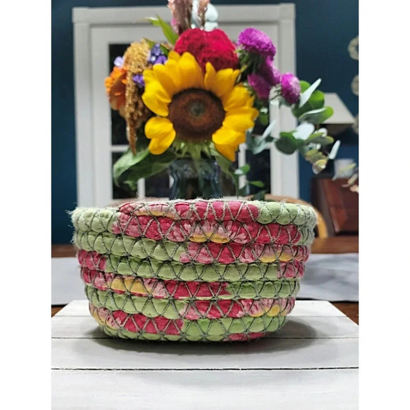 Brightly Colored Coiled Fabric Basket - Picture 1 of 6